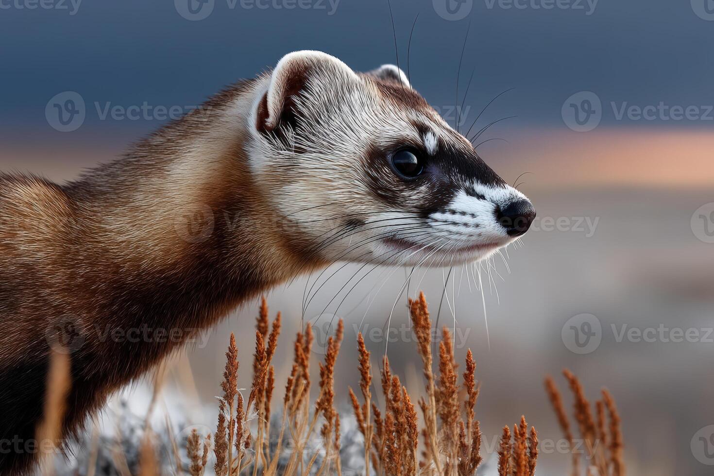 Mammal in nature observes surroundings during twilight at a grassland habitat photo