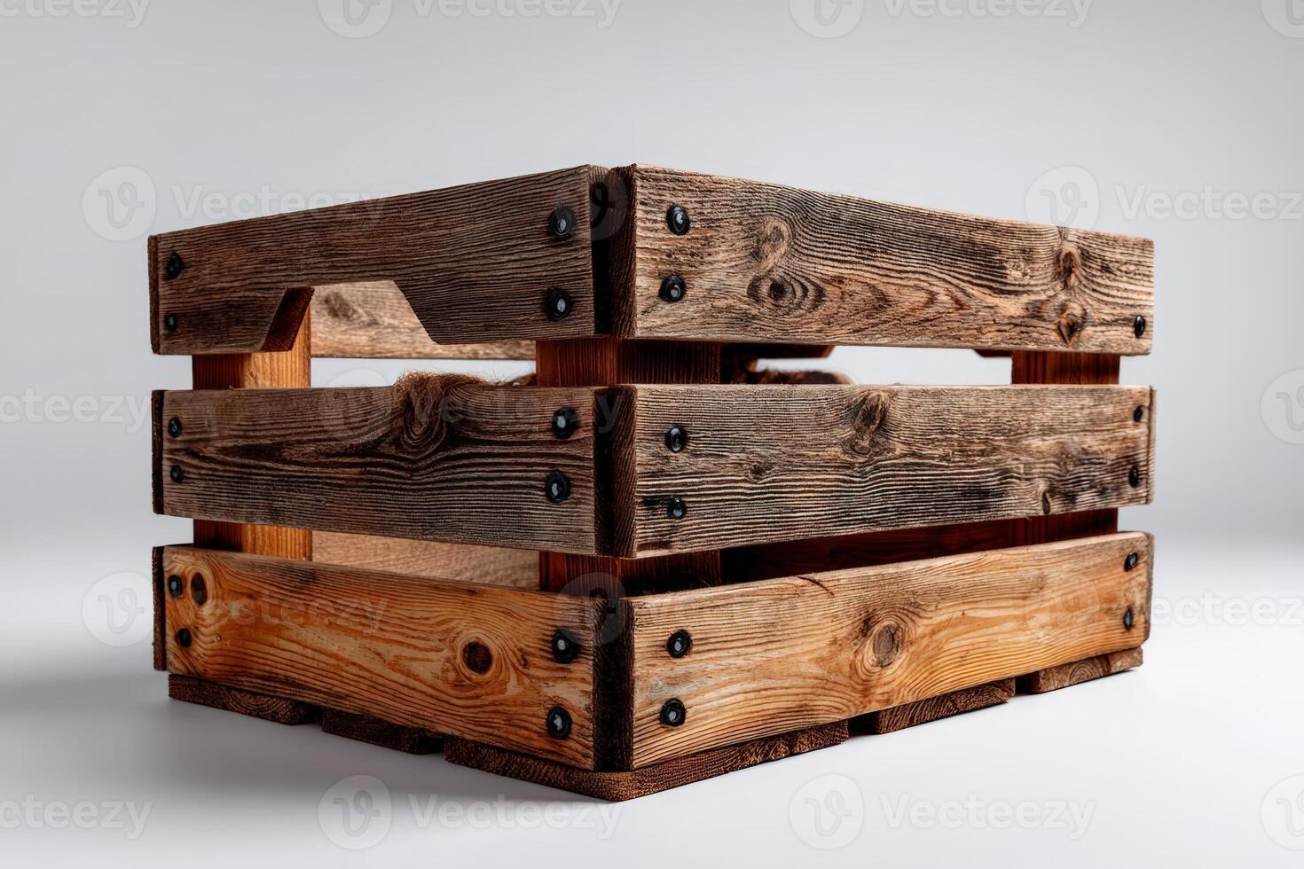 Wooden crate crafted with rustic charm viewed from a unique angle indoors photo