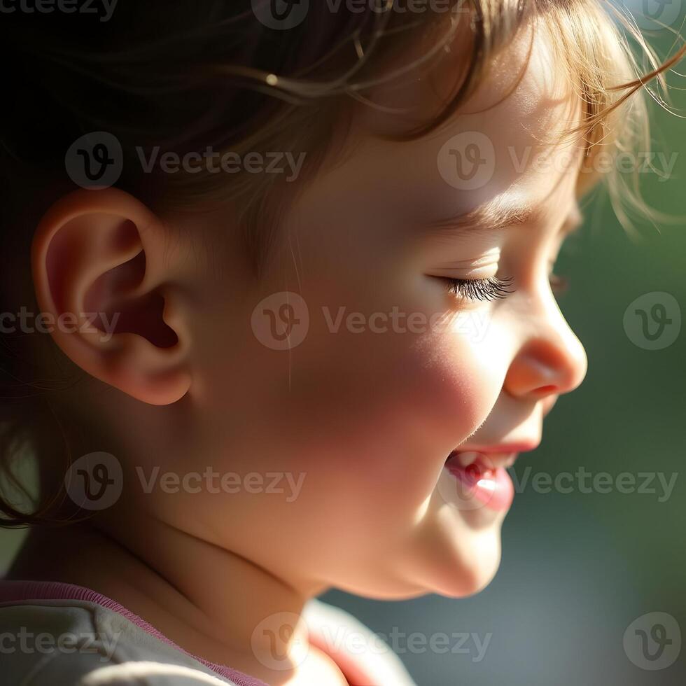 Joyful Child Smiling in Bright Sunlight Outdoor Environment photo