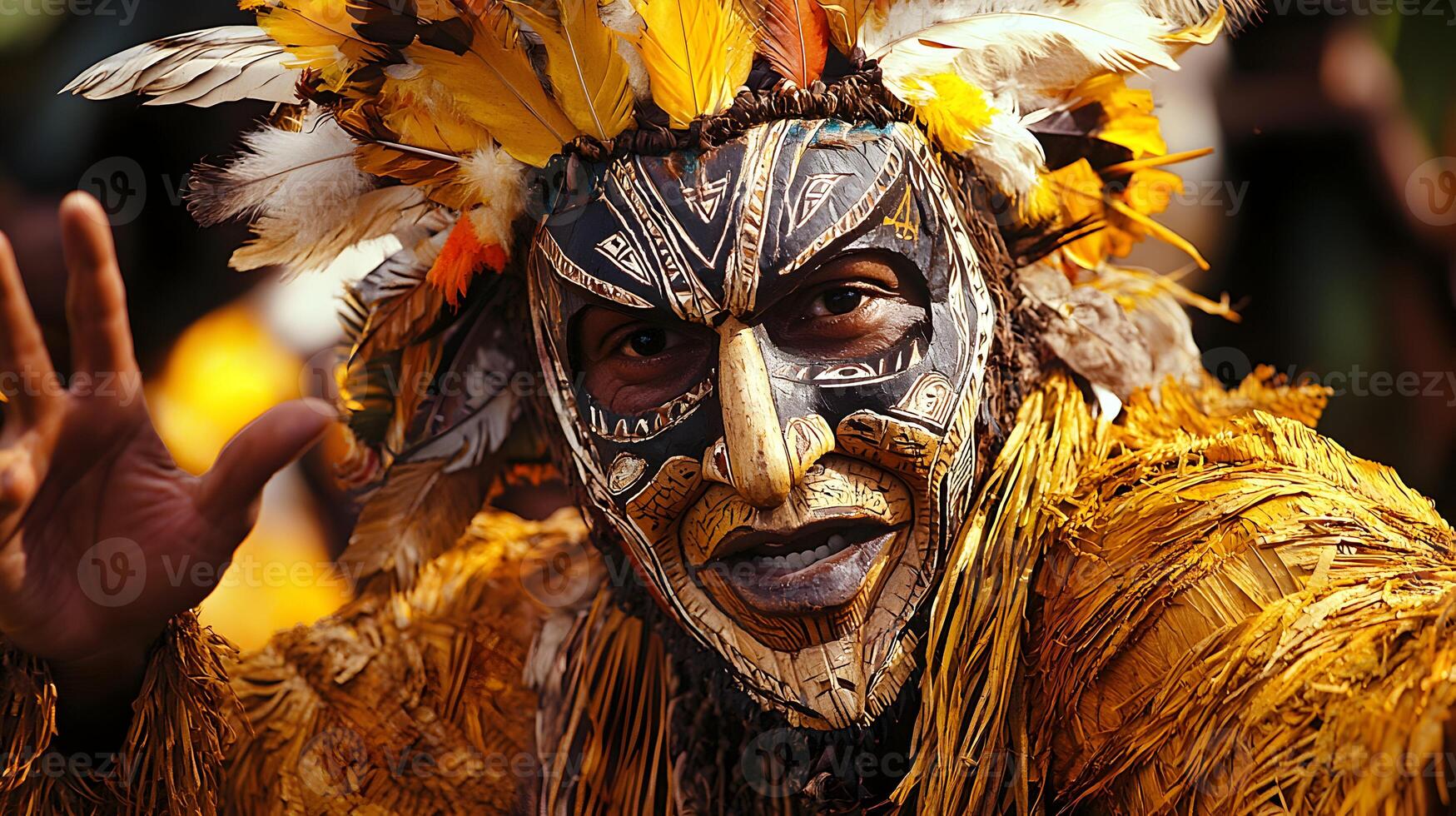 Traditional Man with Wooden Mask and Robe photo