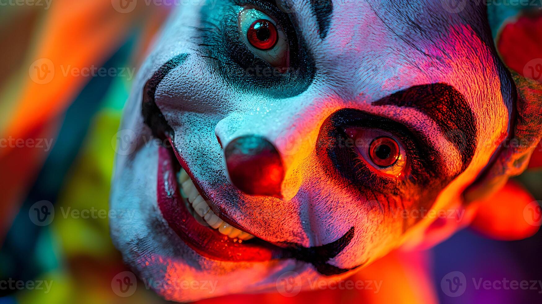 Dramatic Close-Up of Clown with Carnival Makeup photo