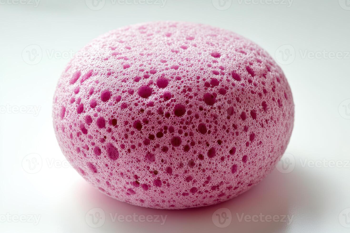 Pink sponge with bubbles displayed on a smooth surface in natural light photo