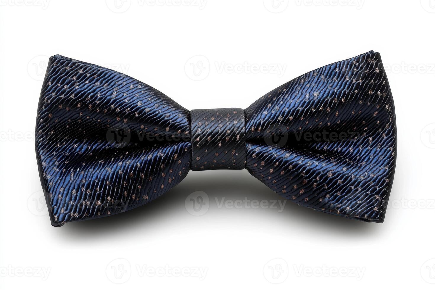 Classic navy blue bow tie with intricate pattern displayed on a plain background photo