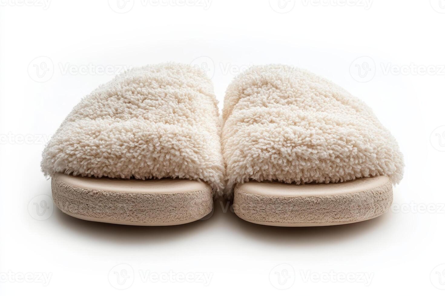 Cozy beige slippers perfect for indoor relaxation at home in the winter season photo