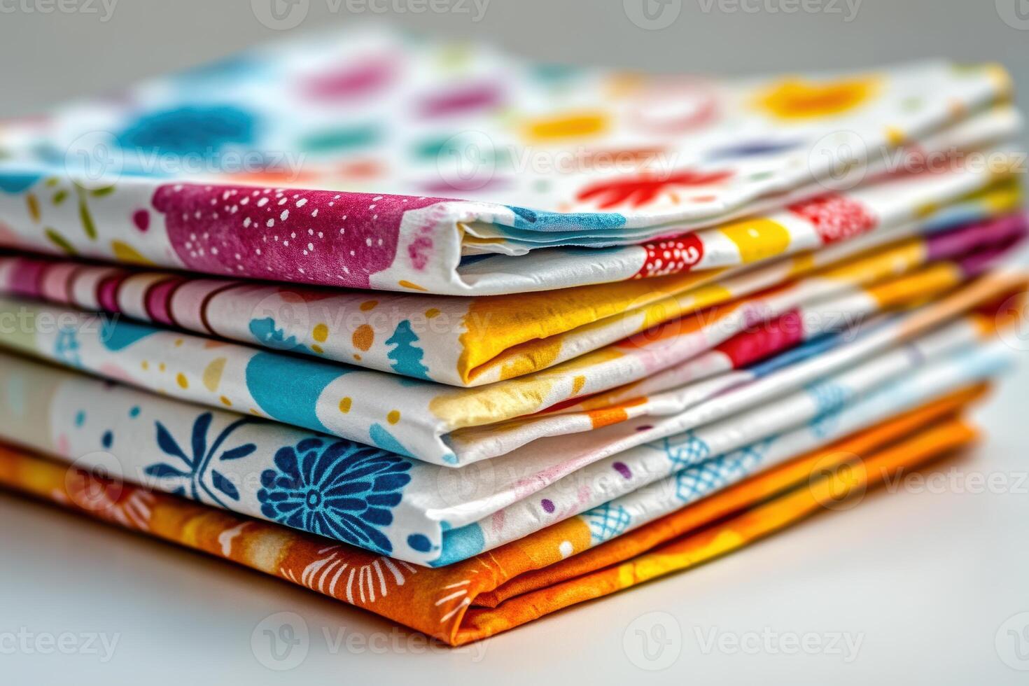 Colorful fabric napkins stacked neatly in a creative arrangement photo