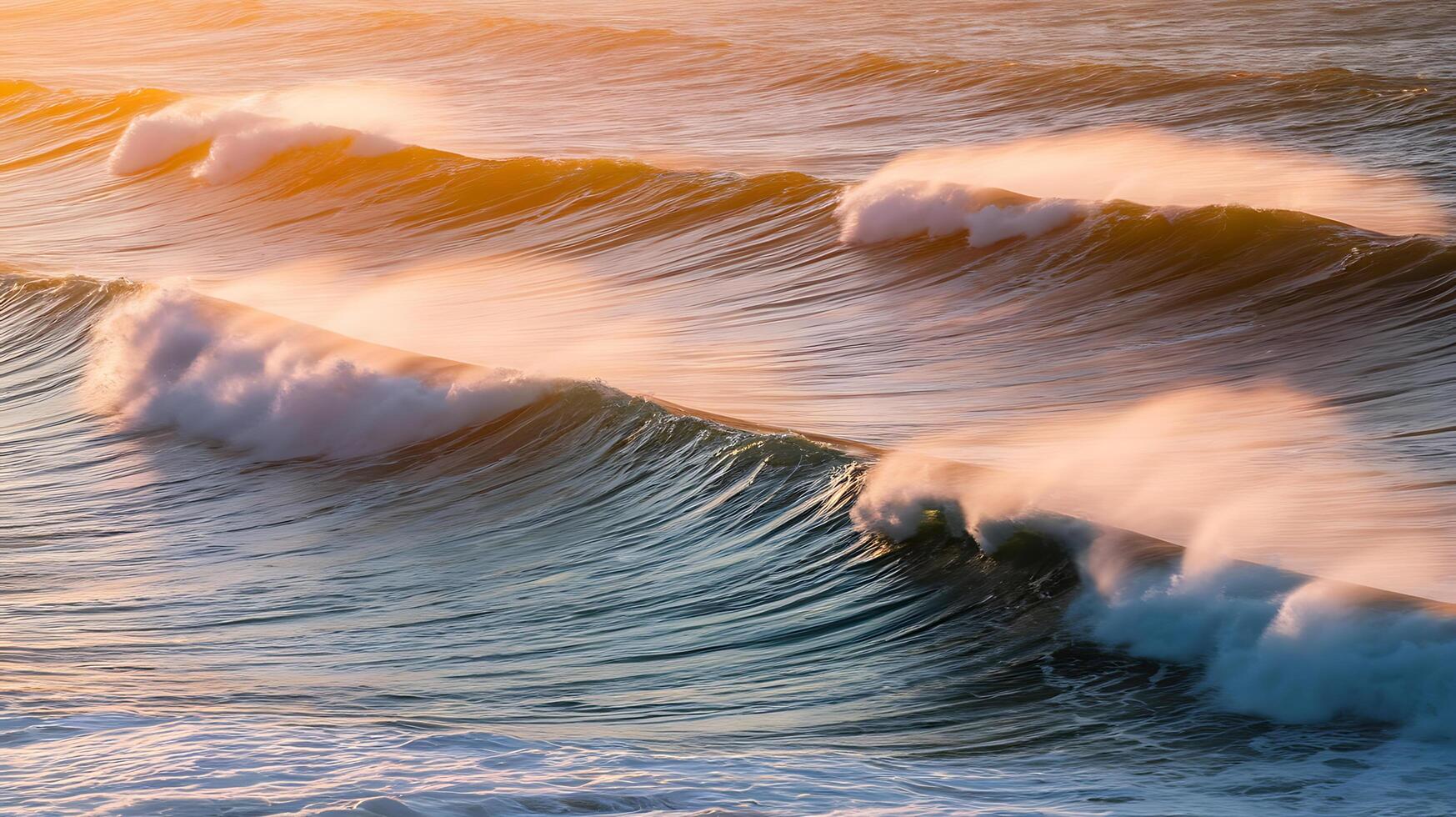 A surfer riding a wave at sunset photo