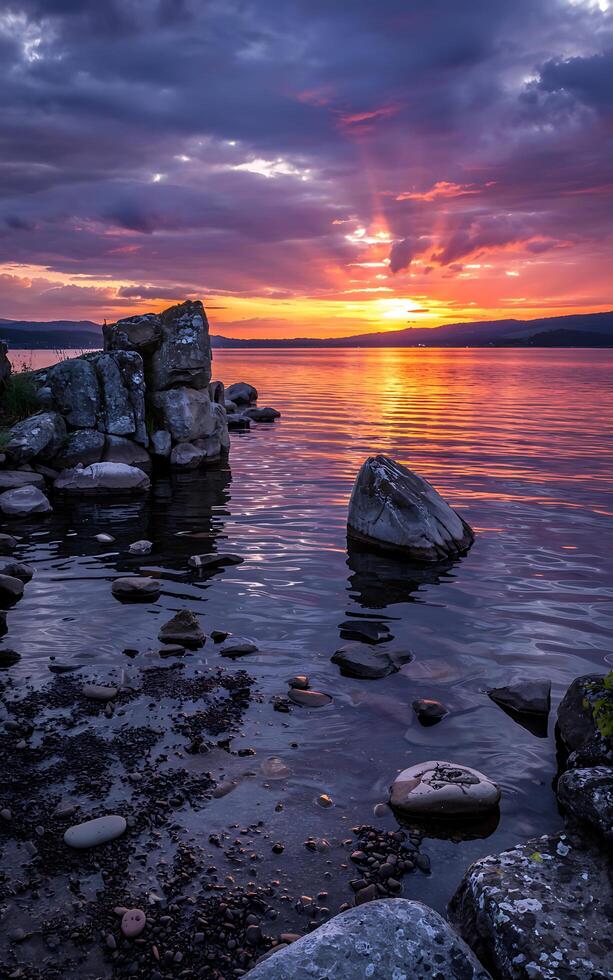 A sunset over a body of water photo