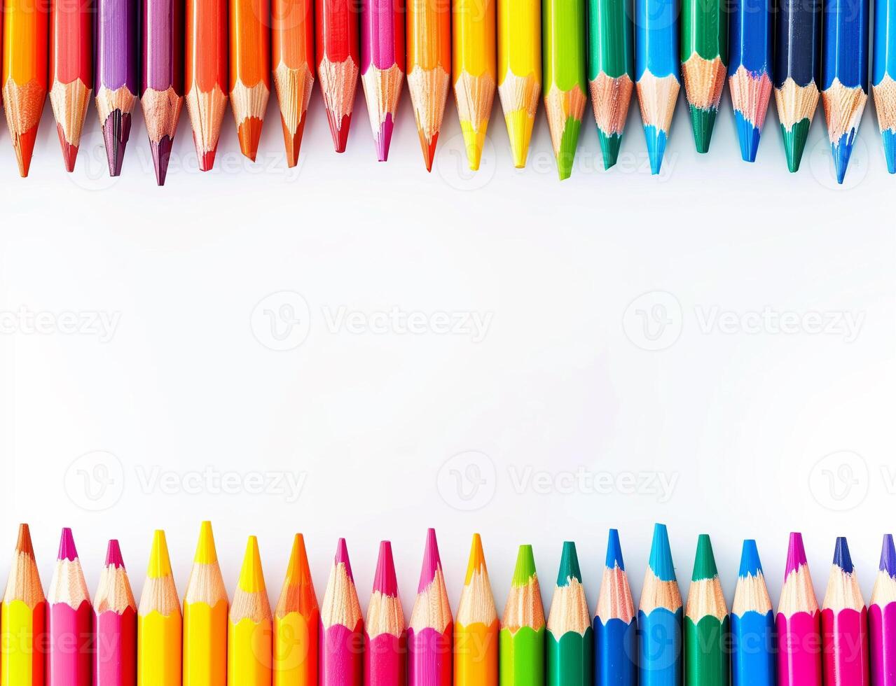 A beautiful row of colourful pencils with a white background photo