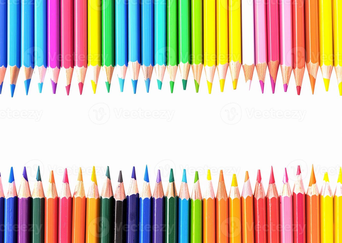 A row of coloured pencils are lined up in a row photo