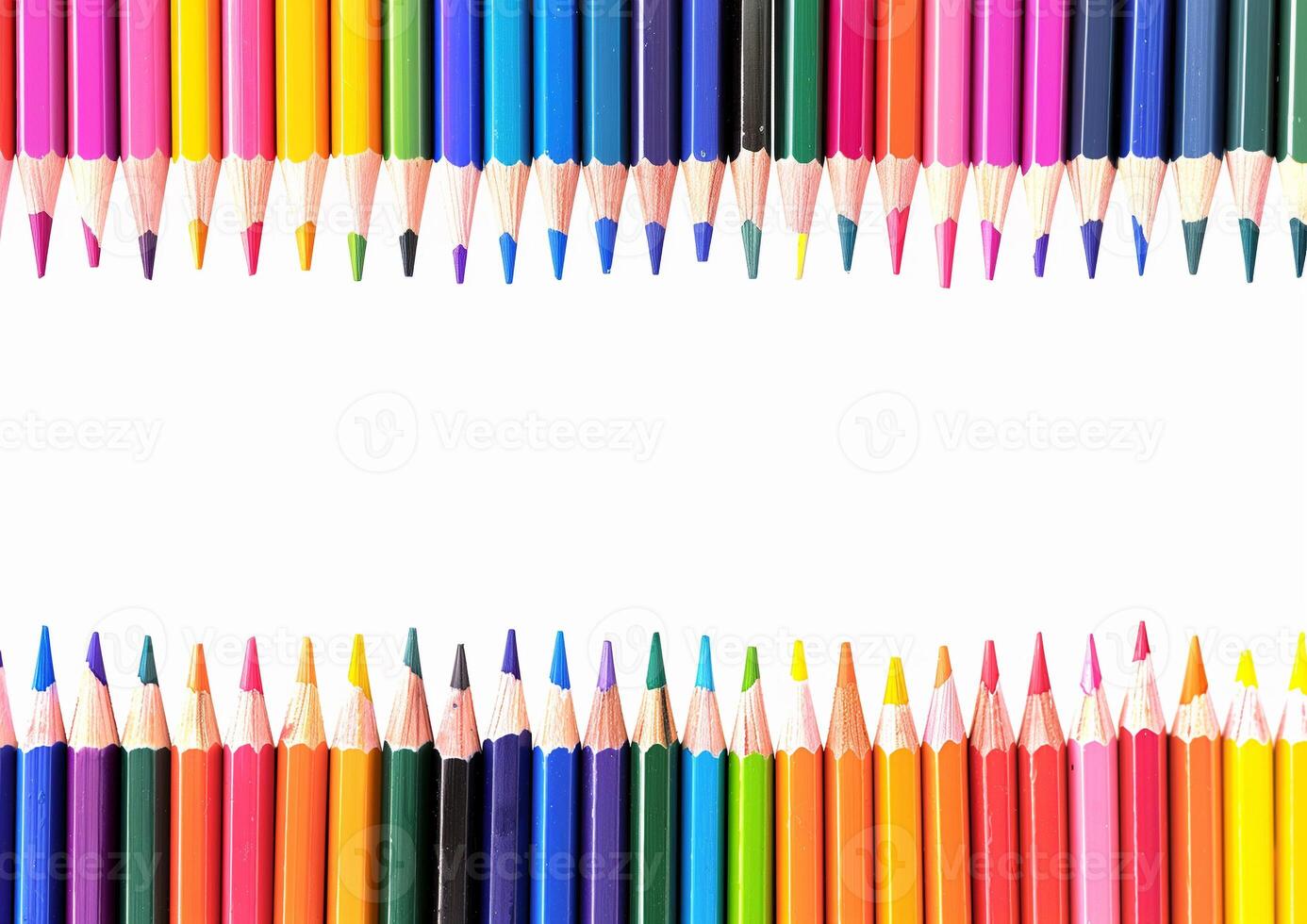 A row of beautiful coloured pencils with a white background photo