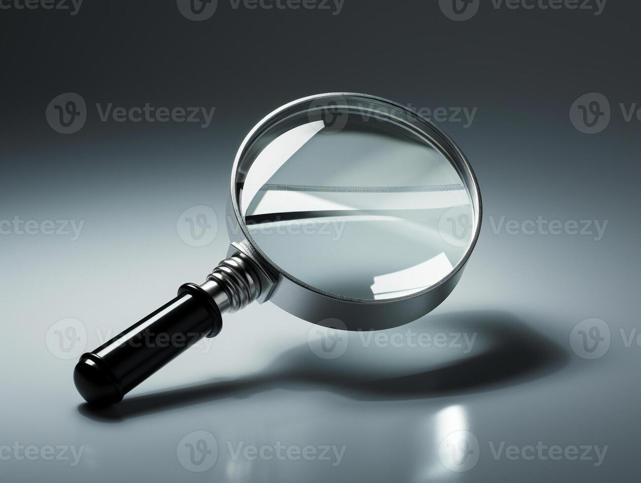 A magnifying glass is shown on a table photo