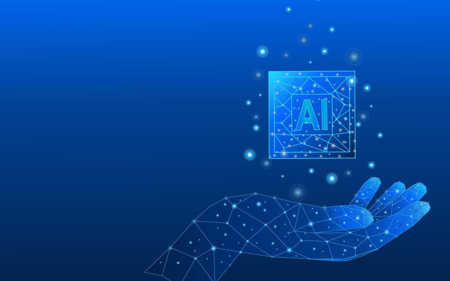 Abstract digital AI chip on blue tech low poly palm vector