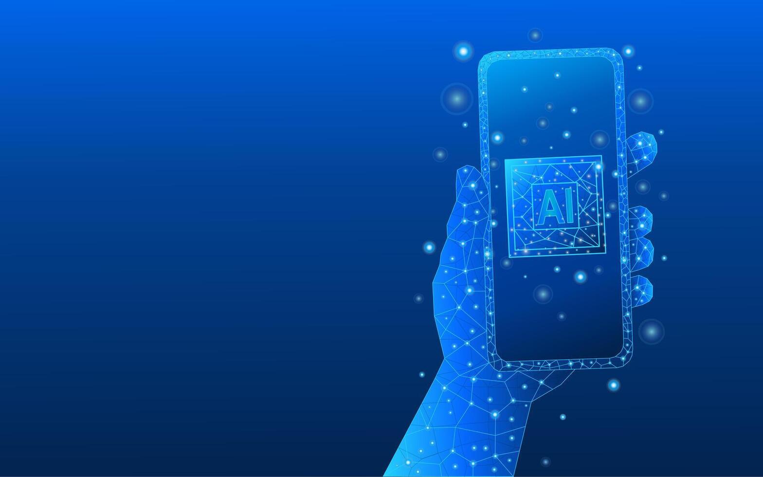 hand holding smartphone Abstract electric blue digital AI chip on screen vector