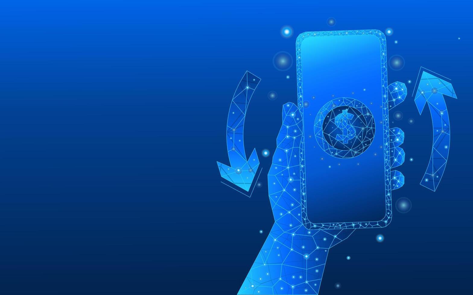 hand holding smartphone with digital currency with circular arrows cashback dollar vector