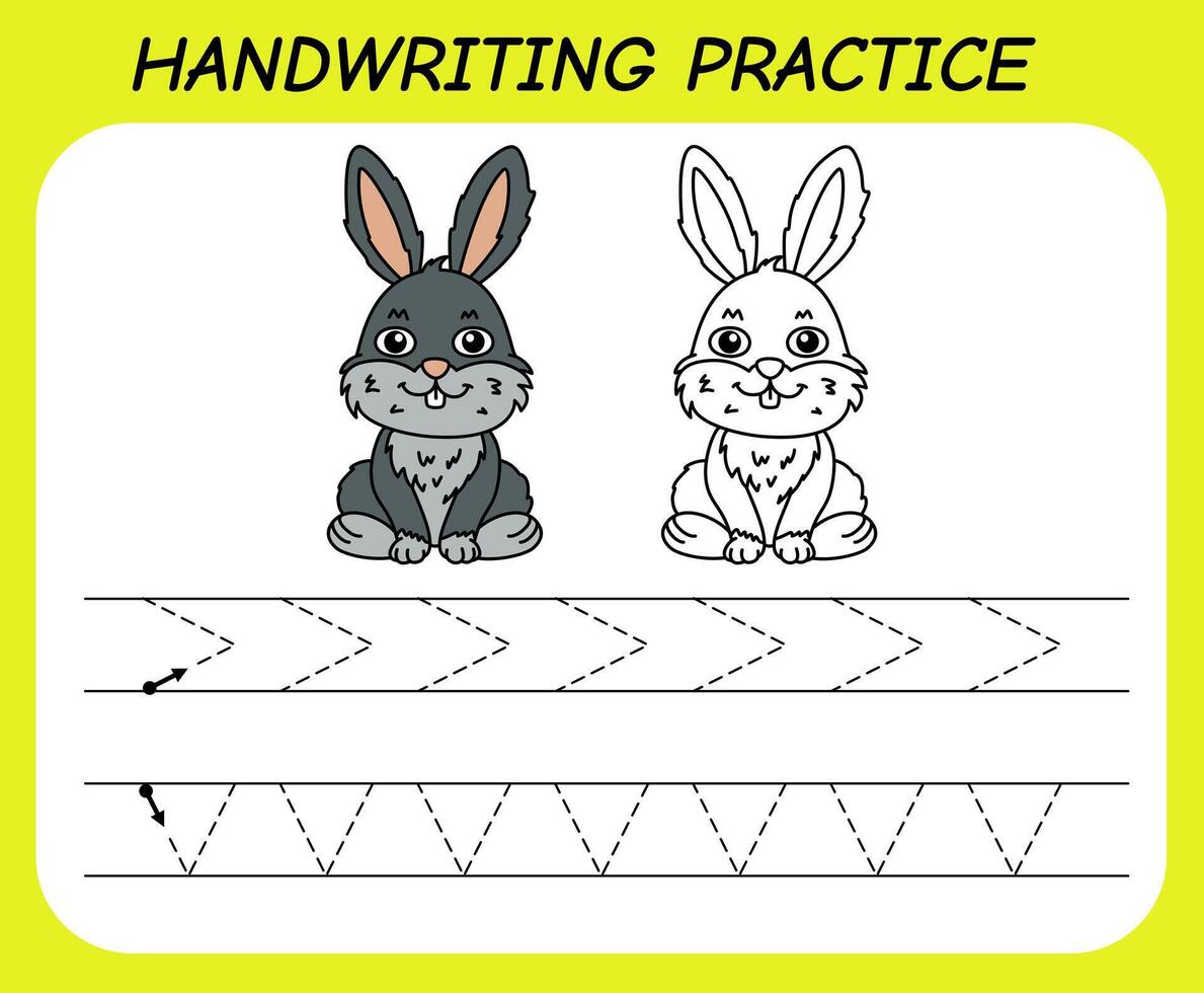 Handwriting practice sheet illustration drawing rabbit vector