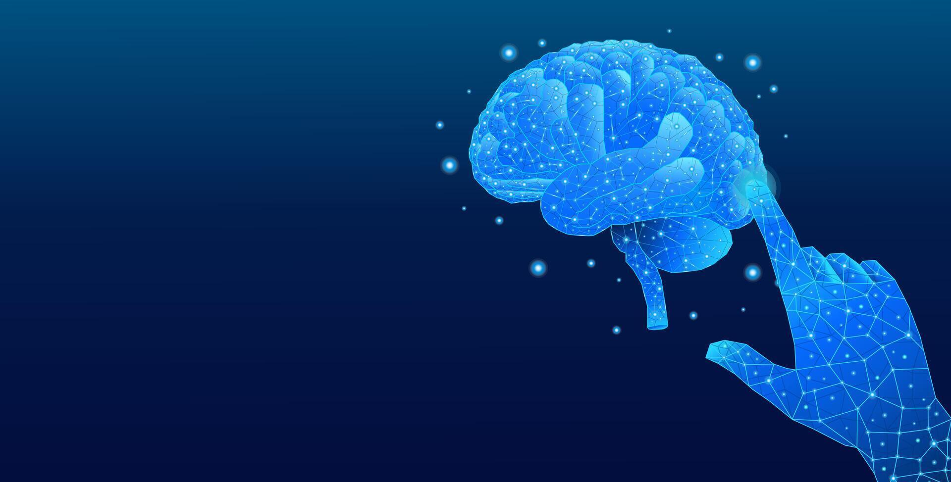 hand touching brain AI vector