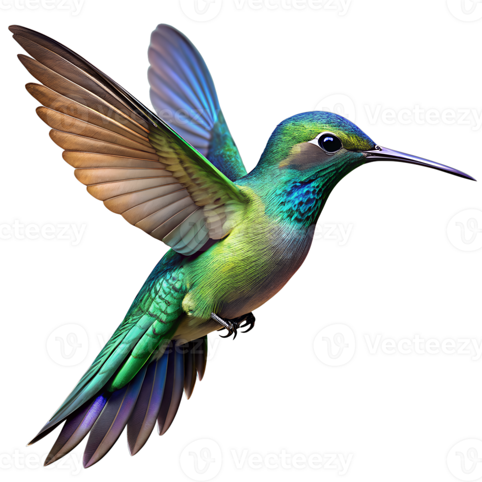 A vibrant and detailed illustration of a hummingbird with stunning emerald and sapphire feathers png
