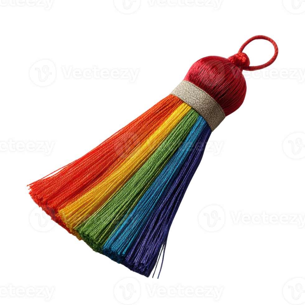 Colorful Rainbow Tassel with Red Top for Home Decor and Crafts png