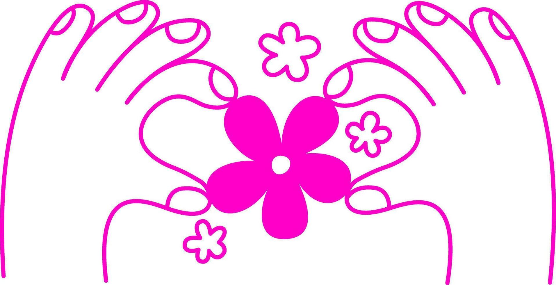 Two hand-drawn hands holding a flower gesture in a minimalist modern art style vector