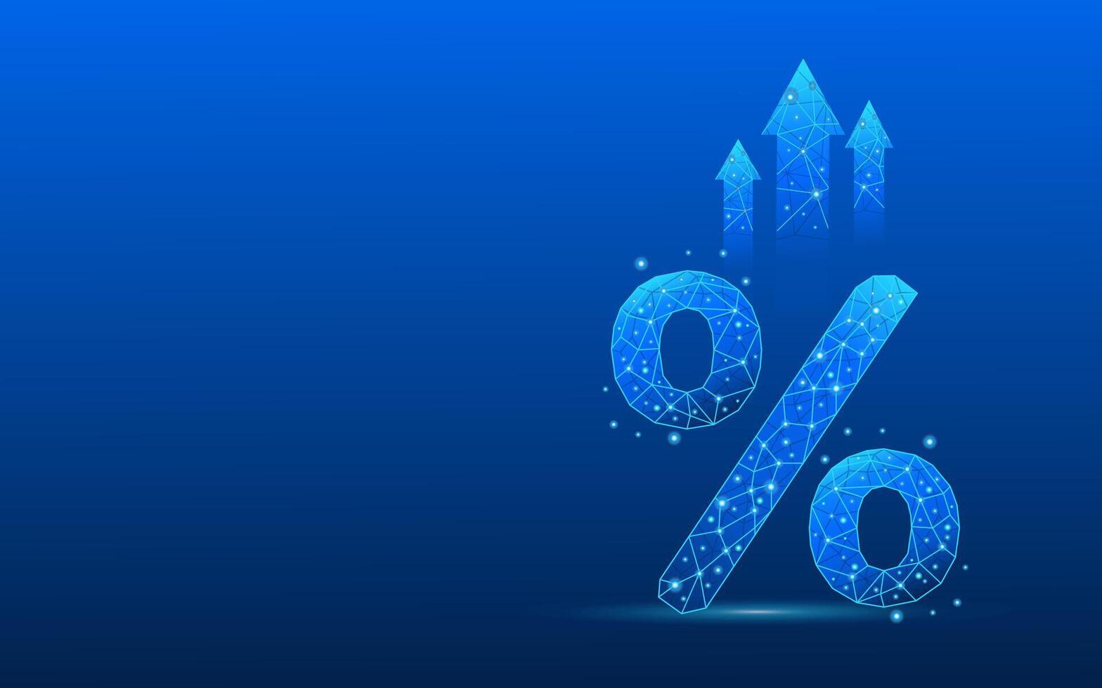 Digital percentage icon with an interest increase in low poly style vector