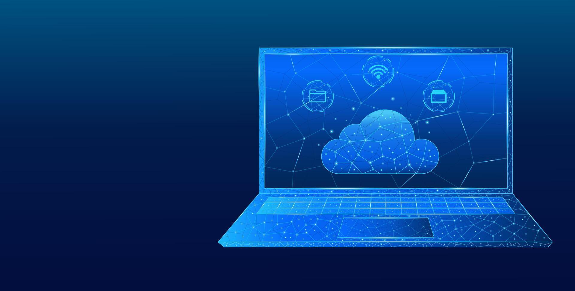 Abstract laptop with digital cloud computing icons vector