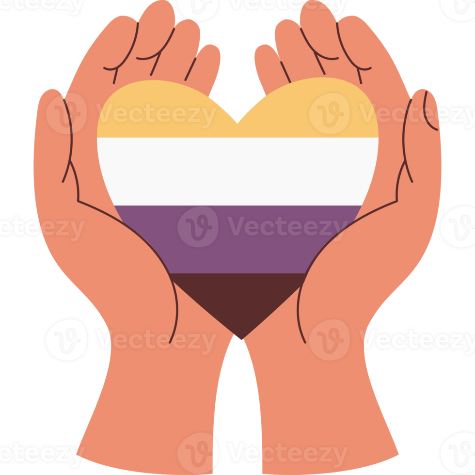 Pride Month. LGBTQ Non-binary Pride Heart in Hands png