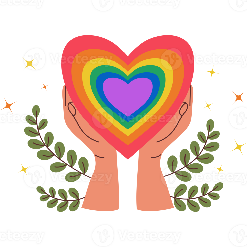 Pride month. Hands Holding Rainbow LGBT Heart. LGBTQ Pride Parade png