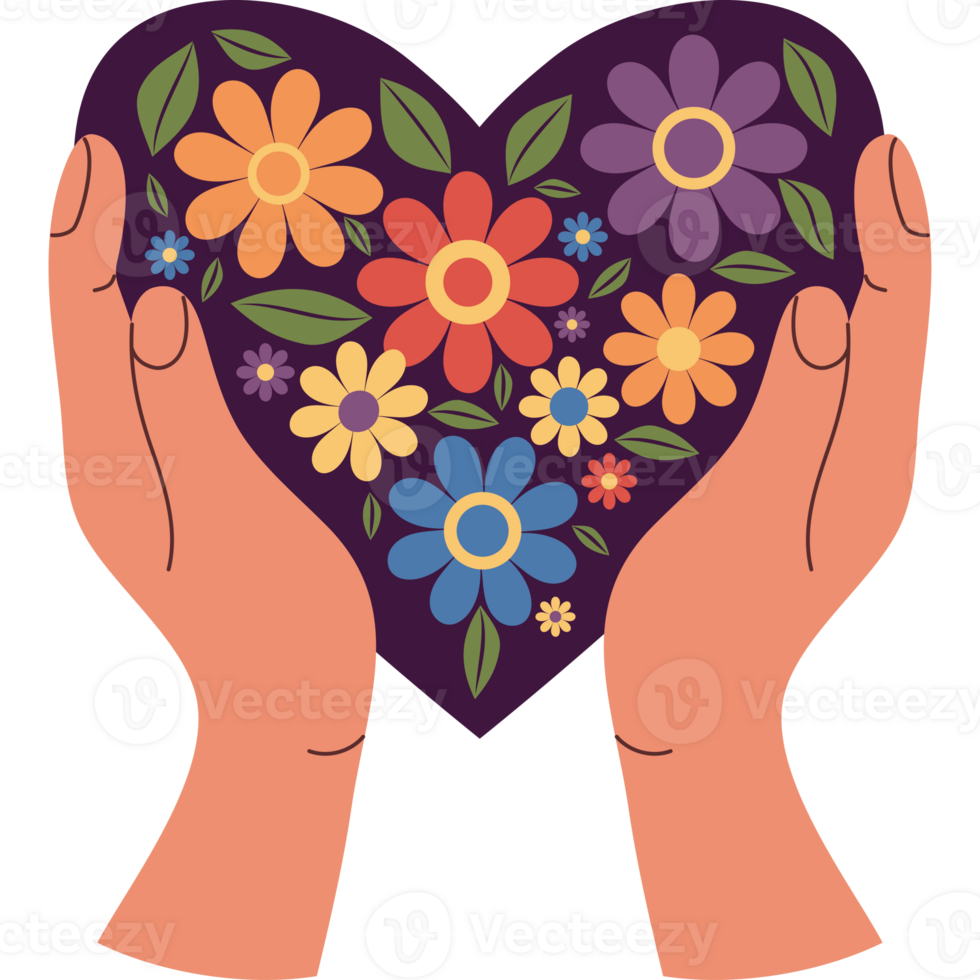 Rainbow LGBT Floral Heart Held by Hands png