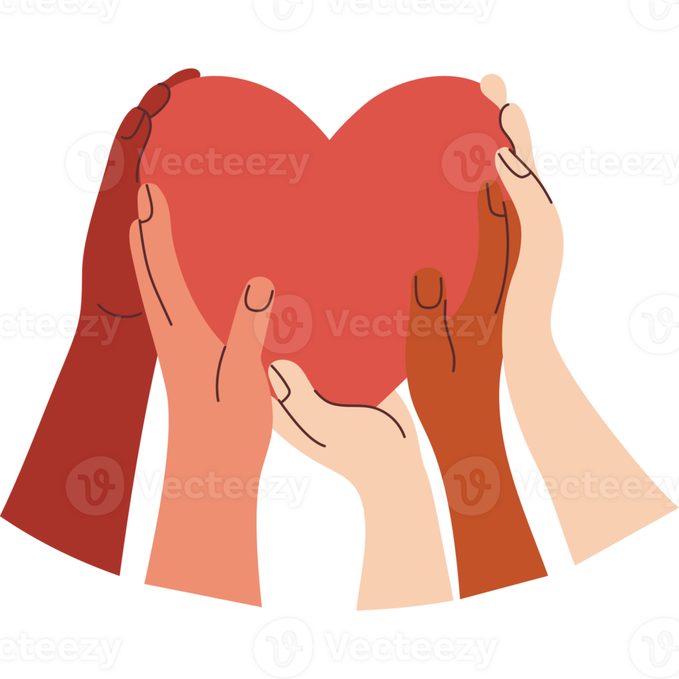 Diverse Hands Holding Red Heart png