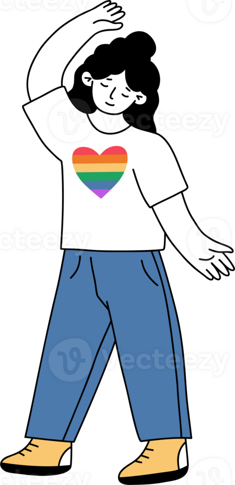 Happy LGBTQ Woman Dancing. Pride Month. LGBT community. Festive Lesbian Girl png