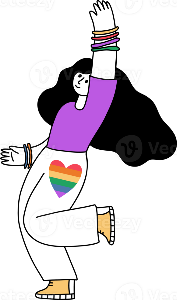 Happy LGBTQ Woman Dancing. Pride Month. Cute LGBT community png