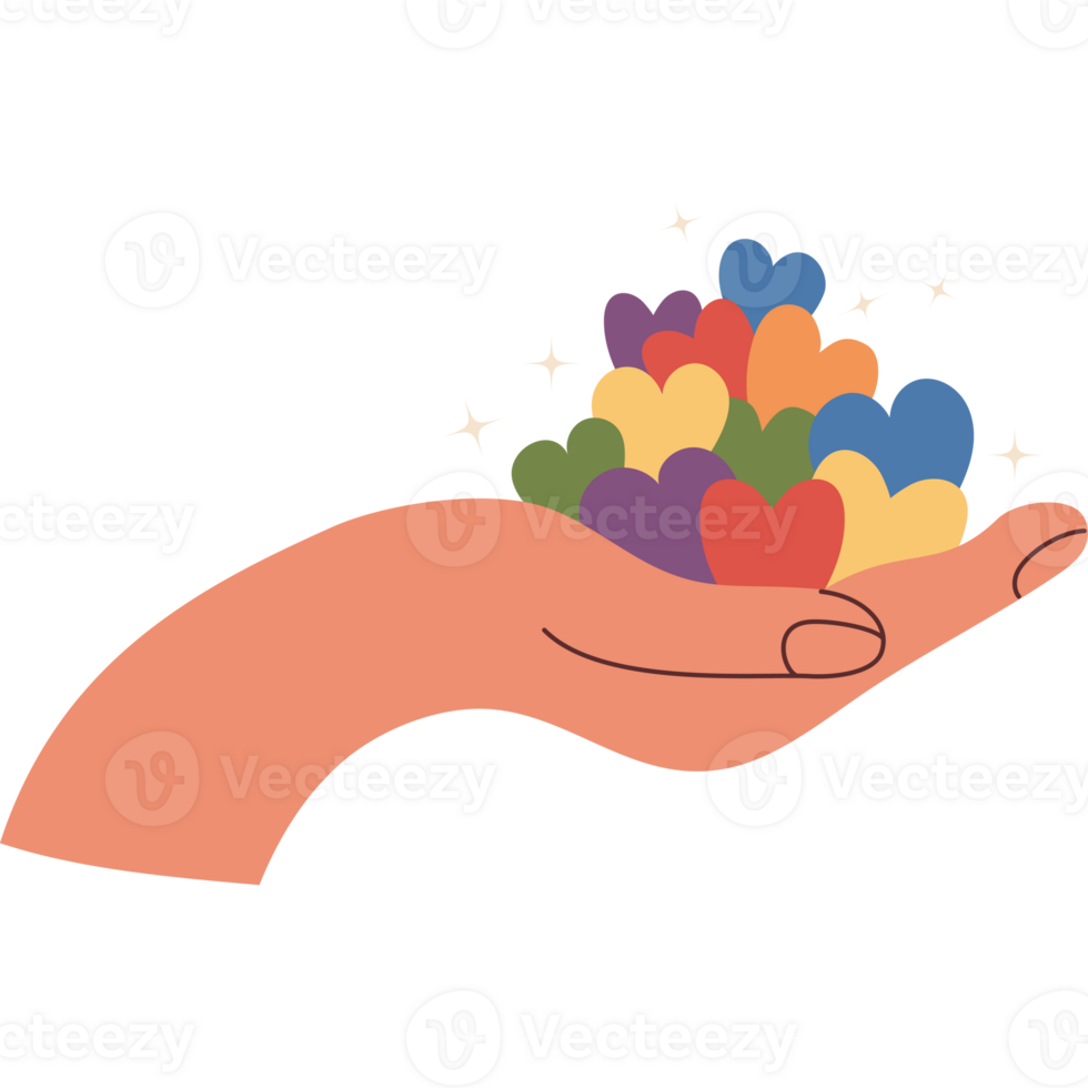 LGBTQ Hand with Pride Rainbow Hearts. LGBT community png