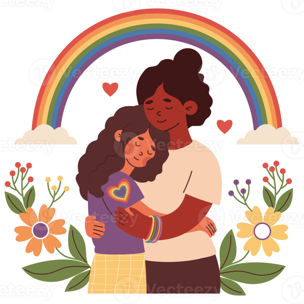 Happy Ethnic Couple under Rainbow. Pride Month png