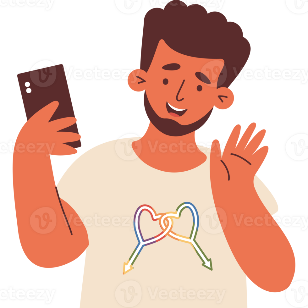 Happy LGBT Ethnic Man with Phone. LGBTQ Pride png