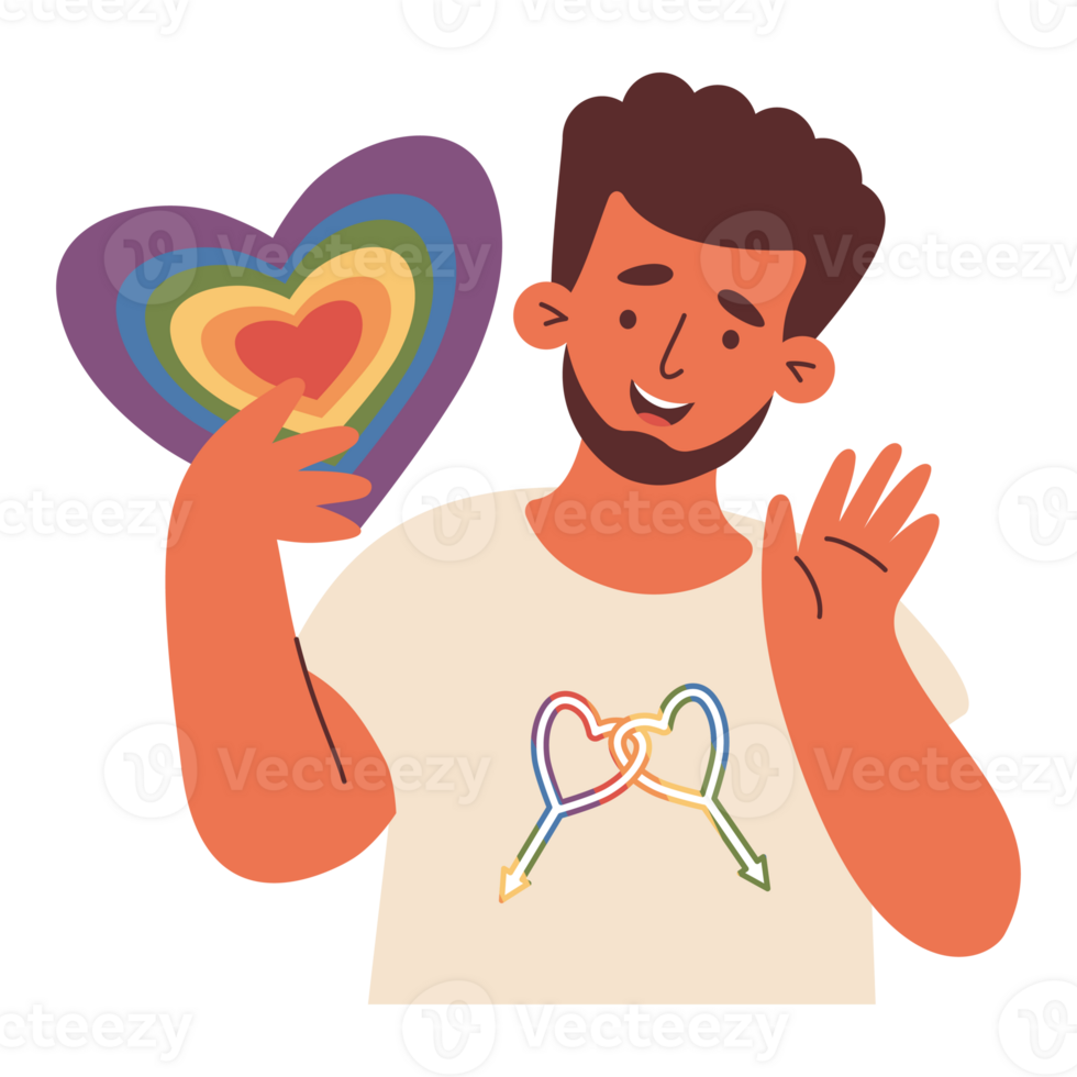 Pride Month. Ethnic Man with Rainbow Heart png