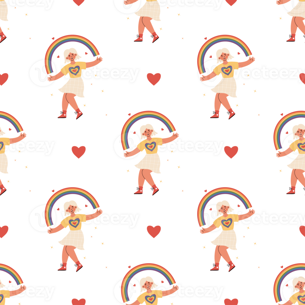 LGBT Seamless Pattern Dancing Woman with Rainbow. Pride Month. LGBTQ community png