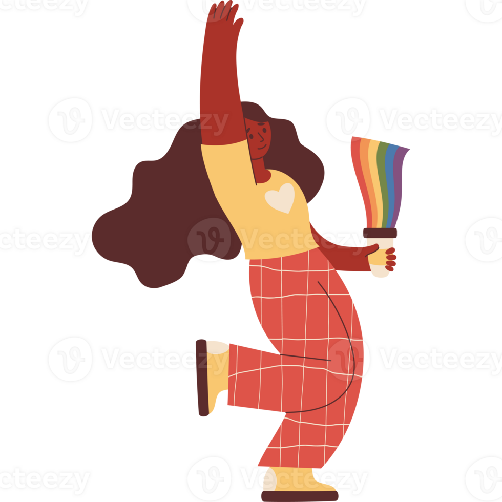 Happy LGBTQ Ethnic Woman Dancing. Pride Month. Festive Lesbian Girl png