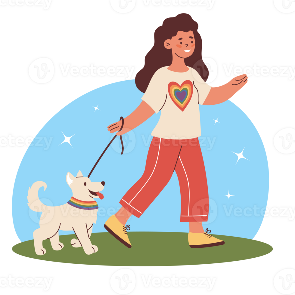 Girl Walking Dog with rainbow heart. LGBT community and lifestyle png