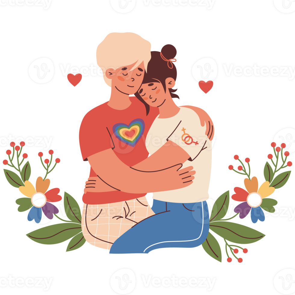 Happy lesbian couple. Pride Month. LGBTQ Pride Parade png