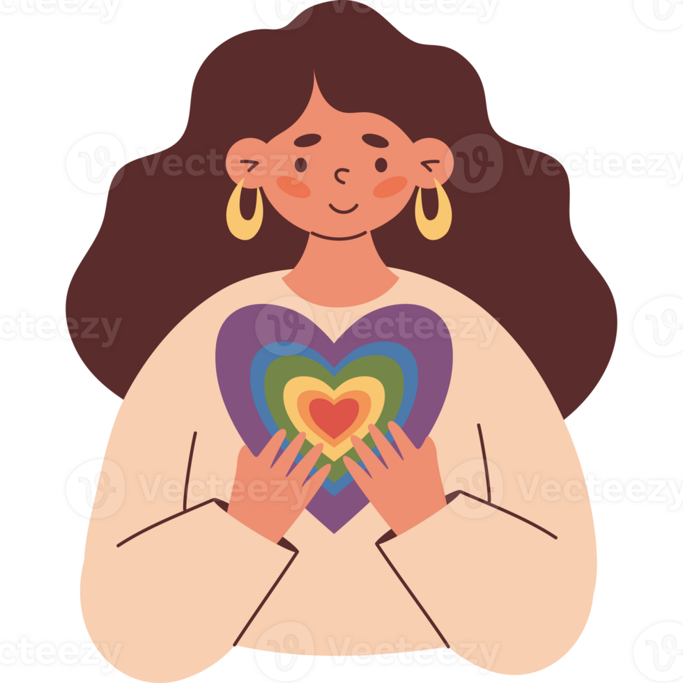 Woman with Rainbow LGBT Heart png