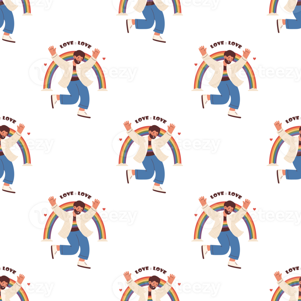 Seamless Pattern Happy LGBT man Dancing with Rainbow . Pride Month png