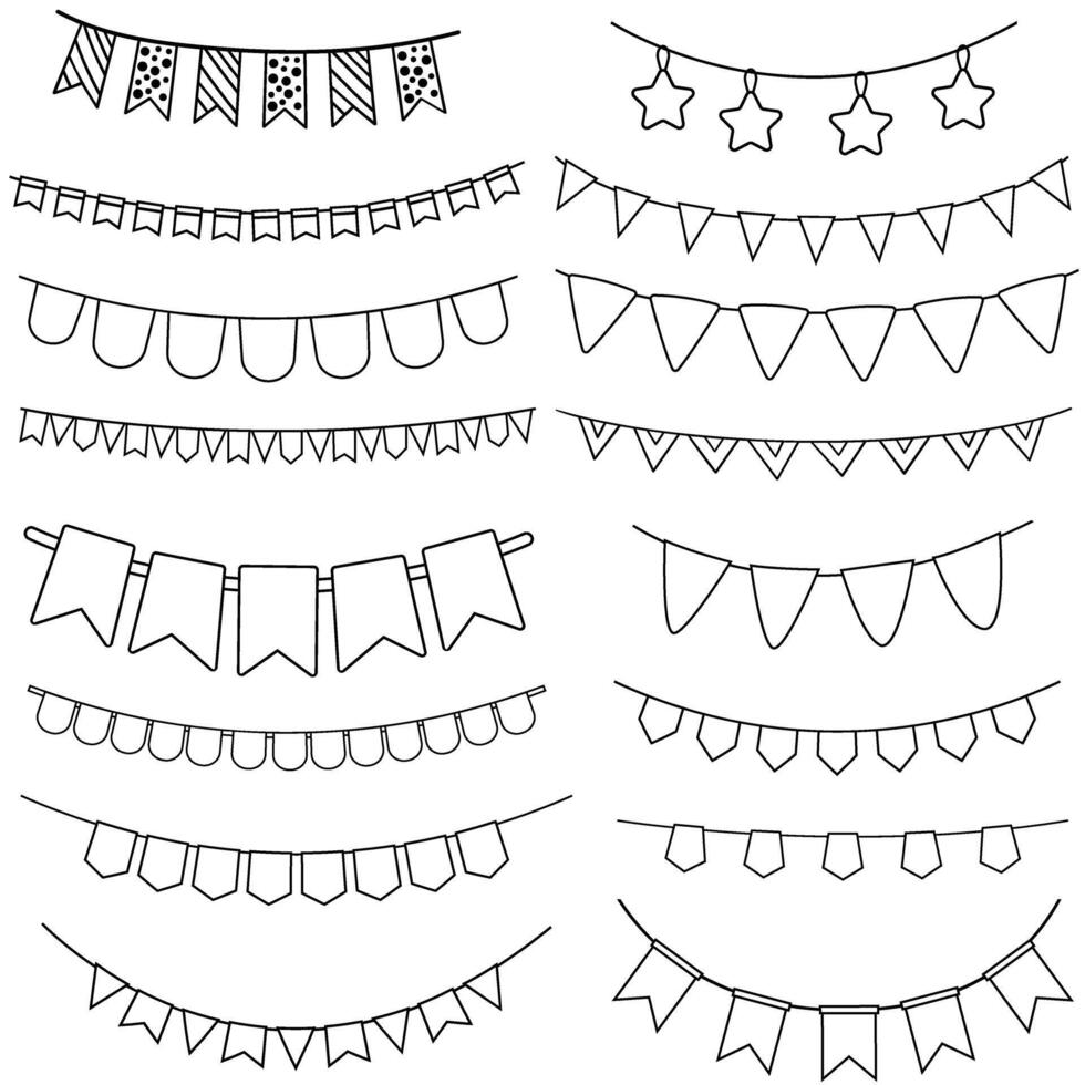 Illustration of a set of bunting flags on a white background vector