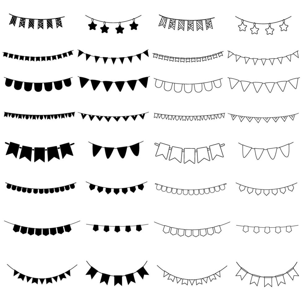 Set of black bunting flags on white background. illustration design. vector