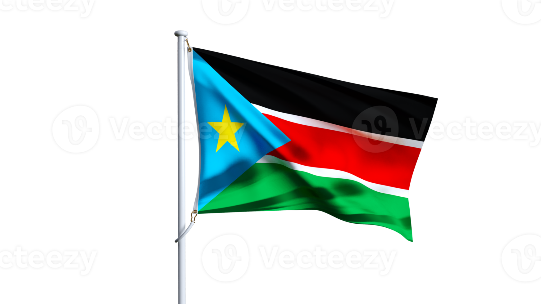 Waving flag of south sudan isolated on transparent background. png