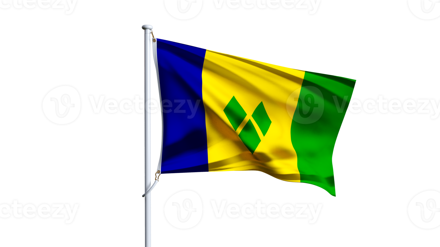 Waving flag of St. Vincent Grenadines isolated on transparent background. png