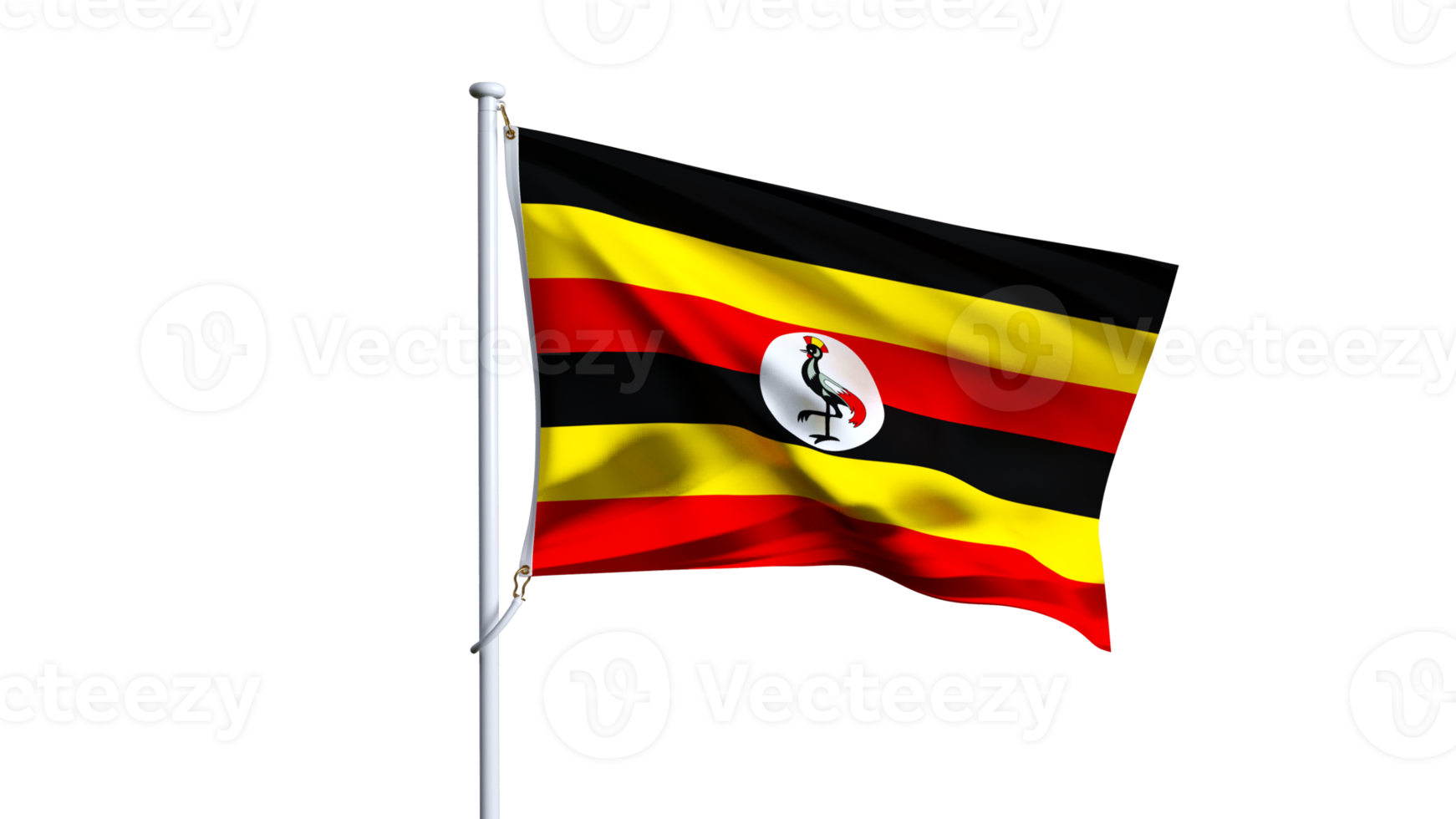 Waving flag of uganda isolated on transparent background. png