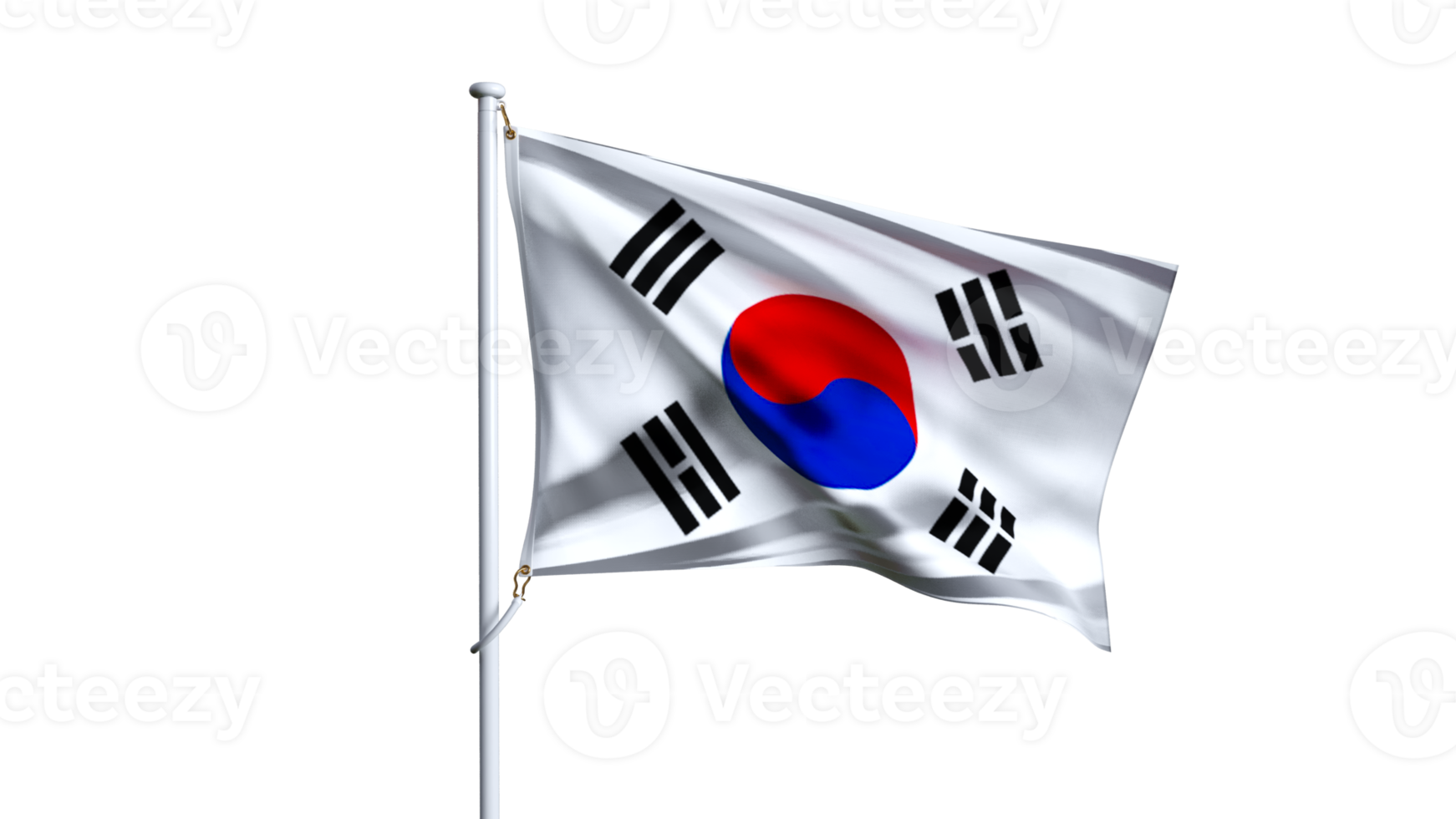 Waving flag of south korea isolated on transparent background. png
