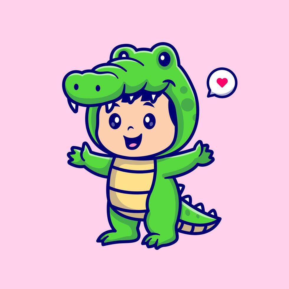 Cute Kid Wearing Crocodile Costume Cartoon vector