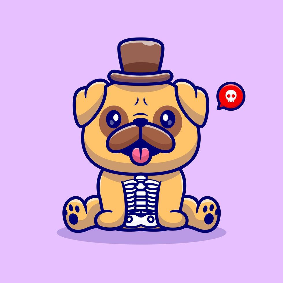 Cute Pug Dog Skeleton Cartoon vector