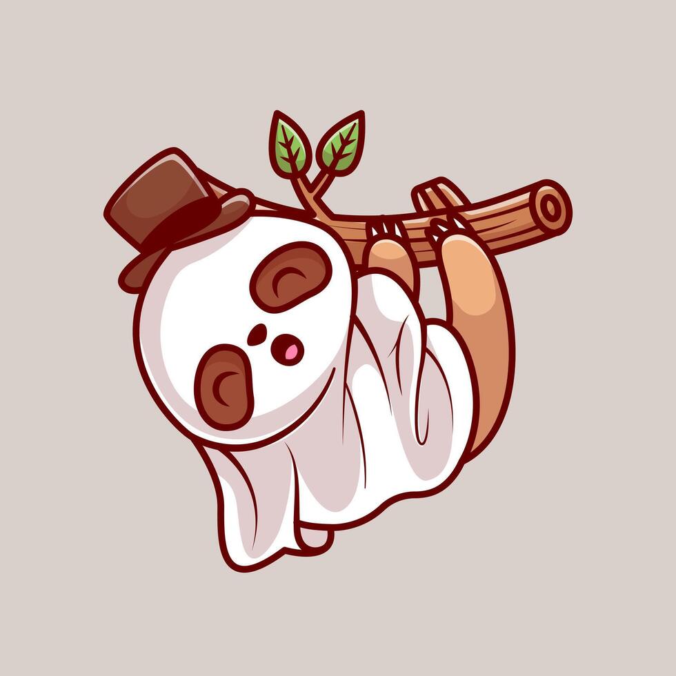 Cute Sloth Ghost Hanging Tree Cartoon vector
